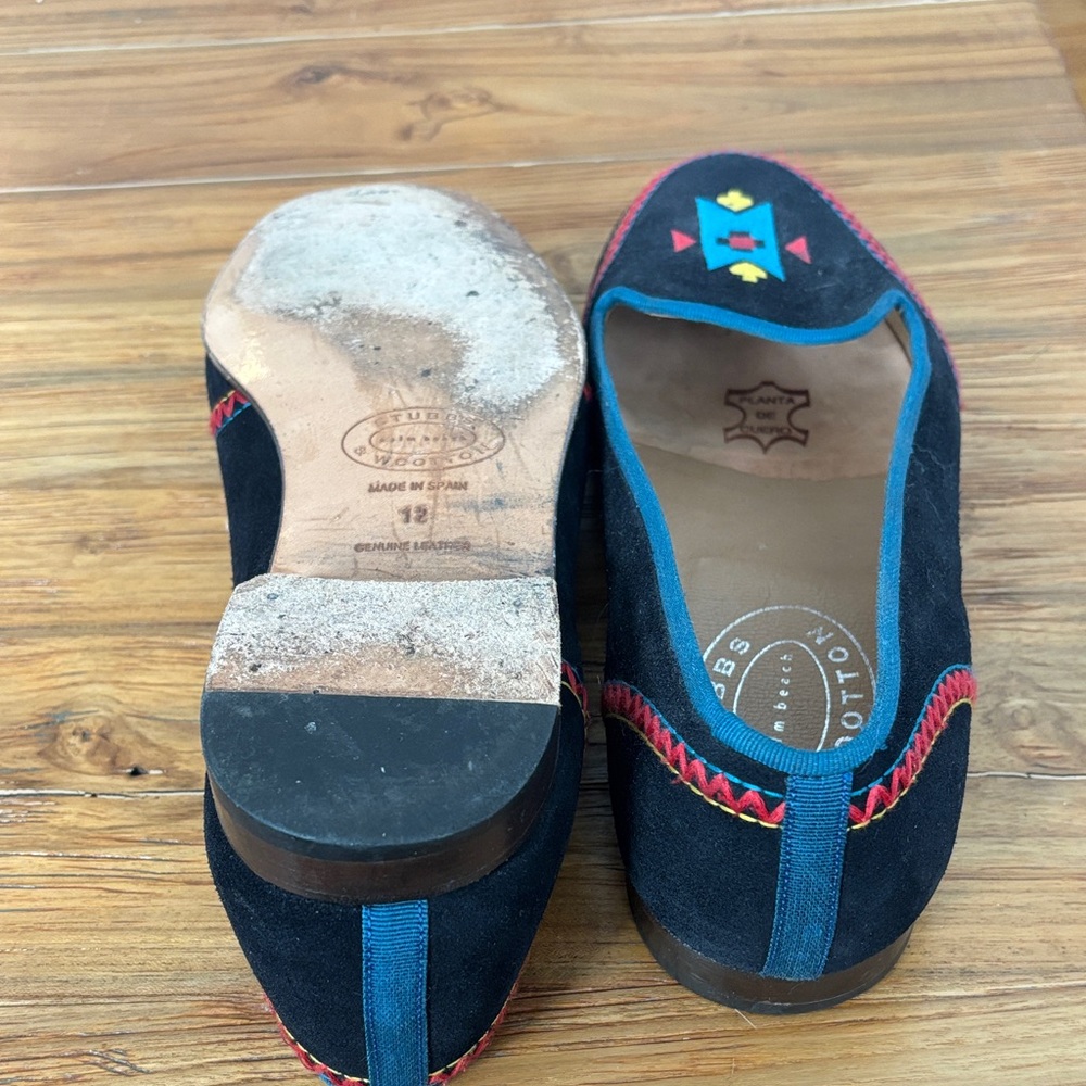 Stubbs & Wootton Black Suede Loafers with Geometric Embroidery - Picture 4 of 8